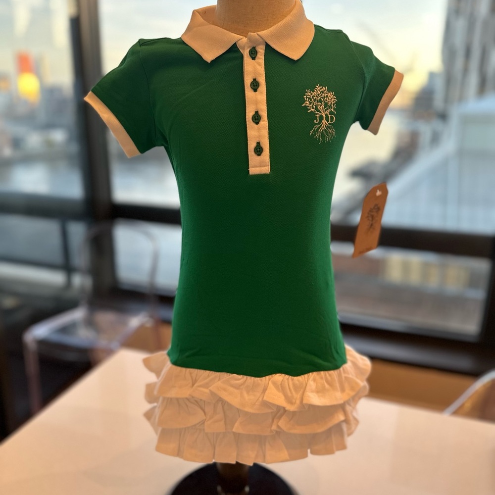 Girls size 2t green polo style dress with ruffes, nwt